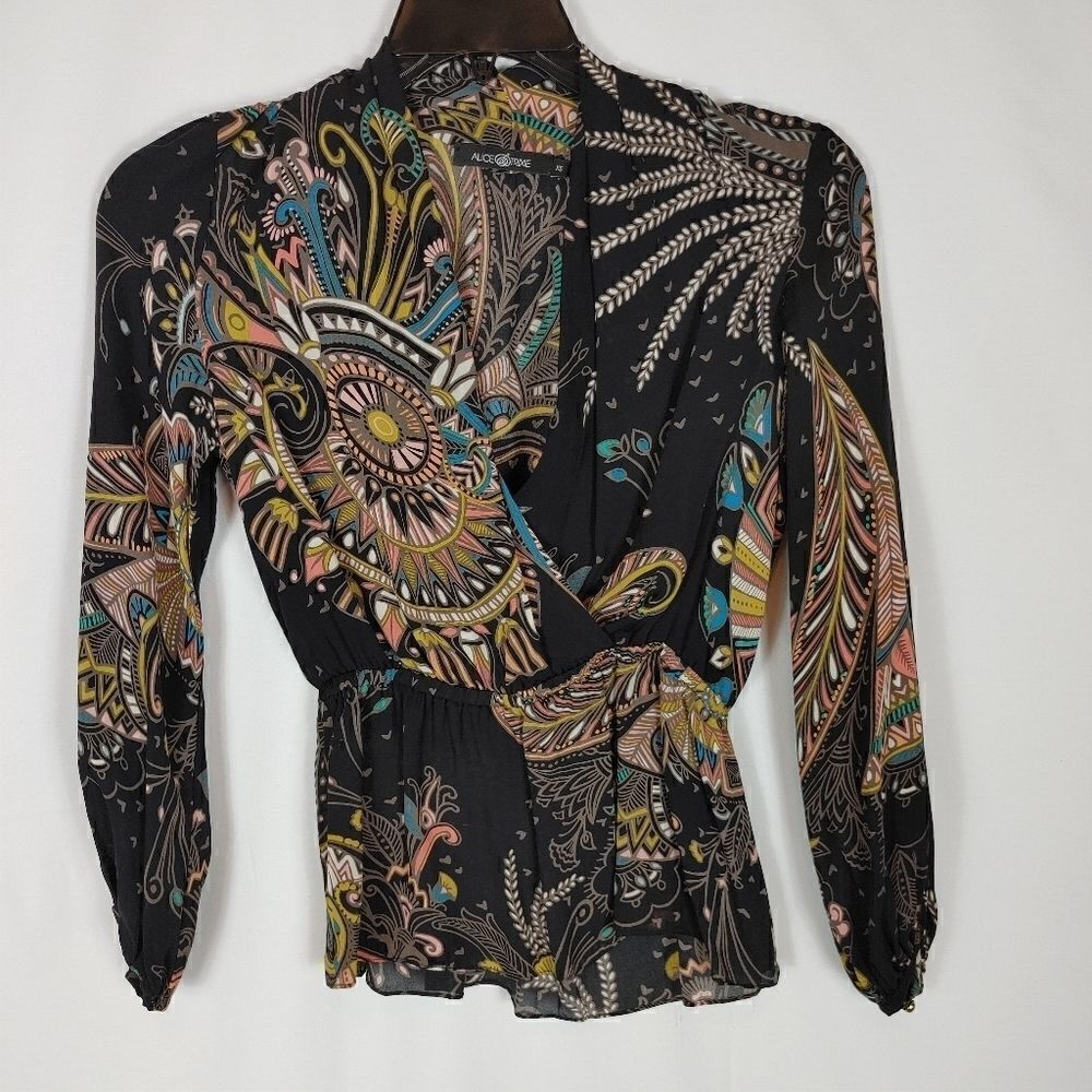 Alice & Trixie Black Faux Wrap Front Long Sleeve S